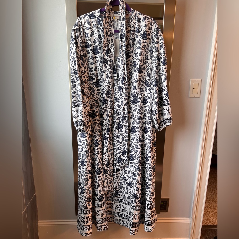 NWT Boden Addie Meadow Flight Print Midi Linen Dress Women’s 14R